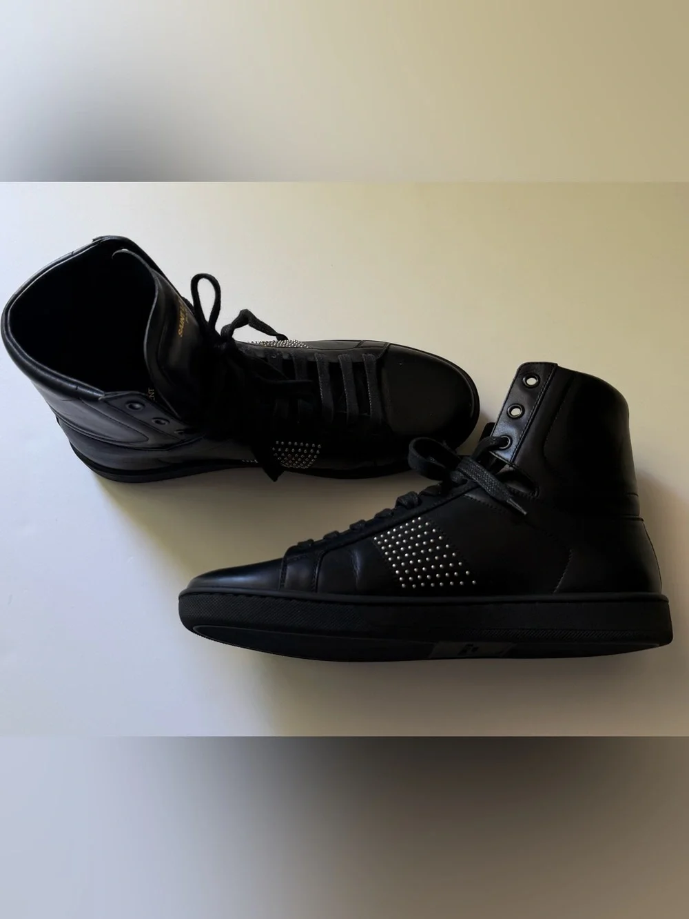 Yves Saint Laurent Black Leather Studded High Top Sneakers Size 39